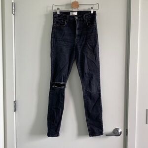 Reformation jeans high and skinny jean faded black destroyed stretchy